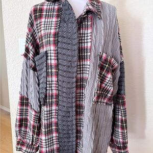 POL Gray and Red Plaid Sweater